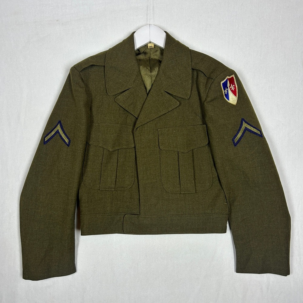 Vintage US Army Ike Jacket Olive Drab Wool WWII Era PFC Patch 36S